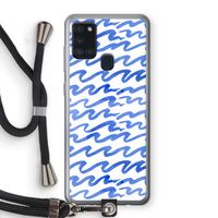 Blauwe golven: Samsung Galaxy A21s Transparant Hoesje met koord