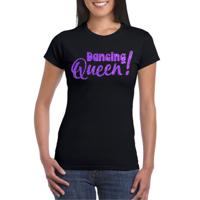 Vrijgezellenfeest t-shirt dames - Dancing Queen - zwart - paarse glitter - foute party