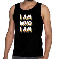 I am who i am gay pride tanktop/mouwloos shirt zwart voor heren - thumbnail