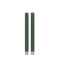 Anna's Collection Led dinerkaarsen - 2x st - jade groen - 25 cm - 3D vlam - warm wit licht