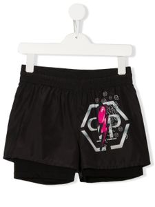 Philipp Plein Junior short de bain à logo imprimé - Noir