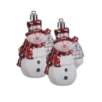 2x Sneeuwpop kerstornamenten kersthangers 8 cm   -