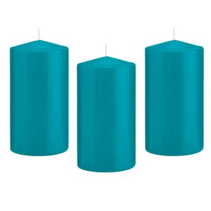 12x Turquoise blauwe cilinderkaarsen/stompkaarsen 8 x 15 cm 69 branduren