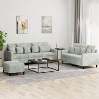 3-delige Loungeset met kussens fluweel lichtgrijs
