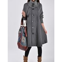 Dames Winterjas Mantel / capes Houd Warm Ademend Buiten Straat Alledaagse kleding Lapwerk nappi Enkele rij knopen Opstaand Modieus Dagelijks Casual Effen Ruim Passend bovenkleding Lange mouw Herfst Lightinthebox