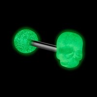 `Glow in the dark` staafje met schedelaccessoire Chirurgisch staal 316L/Acryl Barbells