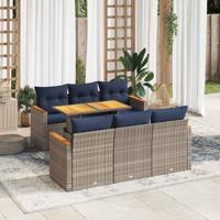 7-delige Loungeset met kussens poly rattan grijs