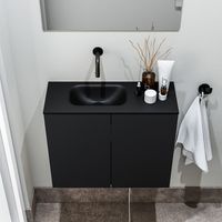 Zaro Polly toiletmeubel 60cm mat zwart met zwarte wastafel zonder kraangat links - thumbnail
