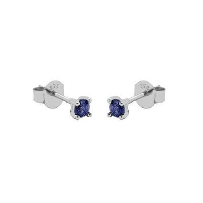 Karma Oorbellen Round Sapphire Blue Zirconia 2 mm Zilver