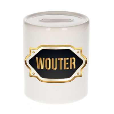 Naam cadeau spaarpot Wouter met gouden embleem Naam cadeau spaarpot Wouter met gouden embleem