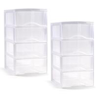 Ladeblokje/bureau organizer met 2x lades - transparant - L26 x B37 x H49 cm - plastic