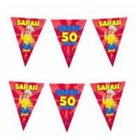 50 Sarah party vlaggenlijn - 3x - 10 meter - 50 jaar verjaardag feestartikelen - kunststof