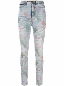 Philipp Plein jean skinny à fleurs - Bleu