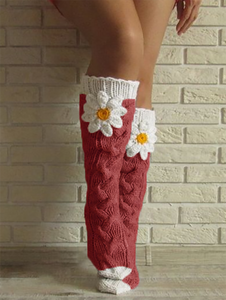 Women Household Flower Knit Over the Calf Socks