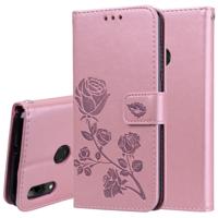 Rose reliëf horizontale Flip PU lederen draagtas voor Huawei P Smart 2019 met houder & kaartsleuven & portemonnee (Rose goud)