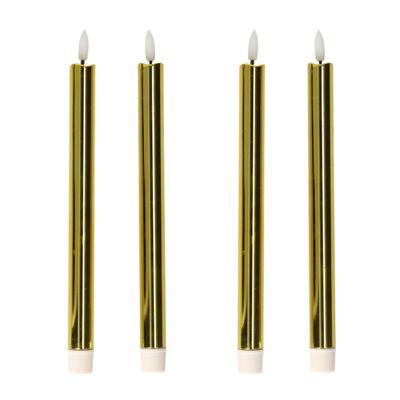 Anna's Collection LED dinerkaarsen - 4x st - goud glimmend - 25 cm - met timer - 3D vlam