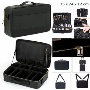 Make up cosmetica tas - beauty case - PU leer - Goudkleurige Rits en Sluiting - standaard 35 x 24 x 12 cm