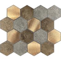 Zelfklevende Mozaïektegel Hexagon XL - Taupe. Grijs & Koper - 292x254x4mm