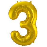 Folie ballon van cijfer 3 in het goud 86 cm - thumbnail