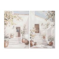 Canvas Home ESPRIT Wit Groen Stad Cottage 60 x 3,5 x 90 cm (2 Stuks)