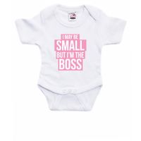 Small but the boss kraamcadeau rompertje roze/wit meisjes 92 (18-24 maanden)  -