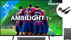 Philips 75PUS8309 - Ambilight (2024) + Soundbar + Hdmi kabel