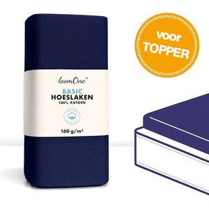 Loom One Hoeslaken Topper – 100% Jersey Katoen – 140x200 cm – tot 12cm matrasdikte– 160 g/m² – Donkerblauw