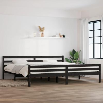 Bedframe massief hout zwart 200x200 cm