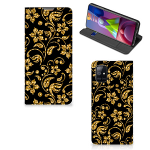 Samsung Galaxy M51 Smart Cover Gouden Bloemen