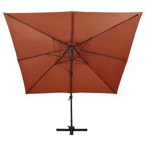 The Living Store Tuinparasol - Terracotta - 300 x 300 x 258 cm - Met kruisvoet - Kantelbaar en 360 graden draaibaar -