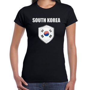 Zuid Korea landen supporter t-shirt met Zuid Koreaanse vlag schild zwart dames