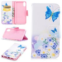 Blauwe vlinder en bloemen iPhone X portemonnee hoesje - thumbnail