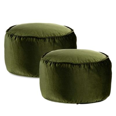 Arte Regal Poef - 2x - fluweel - donkergroen - 60 x 35 cm - rond - woondecoratie