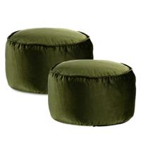 Arte Regal Poef - 2x - fluweel - donkergroen - 60 x 35 cm - rond - woondecoratie