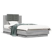 Bedframe met hoofdbord bewerkt hout grijs sonoma 75x190 cm