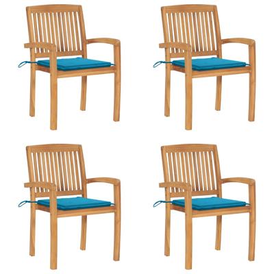 Tuinstoelen stapelbaar 4 st met kussens massief teakhout