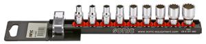 Doppenset 1/4", 12-kant (SAE) 9-dlg. op rail 100901