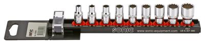 Doppenset 1/4", 12-kant (SAE) 9-dlg. op rail 100901