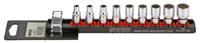 Doppenset 1/4", 12-kant (SAE) 9-dlg. op rail 100901