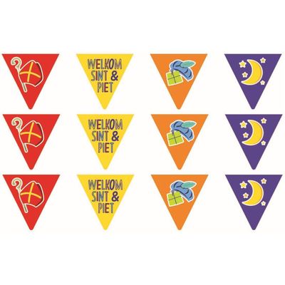 3x Vlaggenlijnen papier Sinterklaas Welkom Sint en Piet 6 meter feestversiering