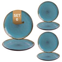 Palmer Bord Lotus 27.5 cm Turquoise Zwart Stoneware 6 stuks - thumbnail