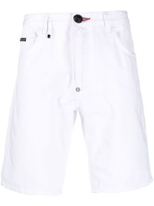 Philipp Plein short en jean à plaque logo - Blanc