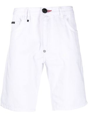 Philipp Plein short en jean à plaque logo - Blanc