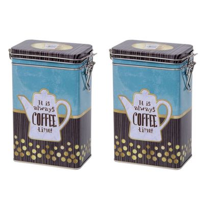 4x Stuks Blauw Hoog/rechthoekig Koffieblik/opbergblik 19 Cm - Voorraadblikken 4x Stuks Blauw Hoog/rechthoekig Koffieblik/opbergblik 19 Cm - Voorraadblikken