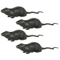 Grote plastic rat - 4x - donkergrijs - 20 cm - met rode ogen - namaak dieren