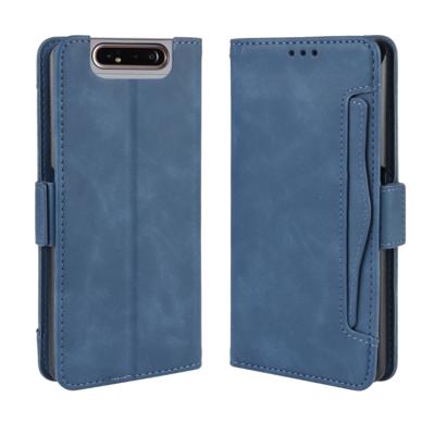 Voor Galaxy A80/A90 portemonnee stijl huid voelen kalf patroon lederen draagtas met aparte kaartsleuf (blauw)