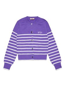 Nº21 Kids cardigan rayé à logo brodé - Violet