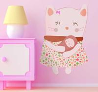 Sticker kinderkamer roze kat