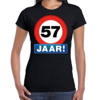 Stopbord 57 jaar verjaardag t-shirt zwart voor dames