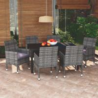 7-delige Tuinset met kussens poly rattan grijs